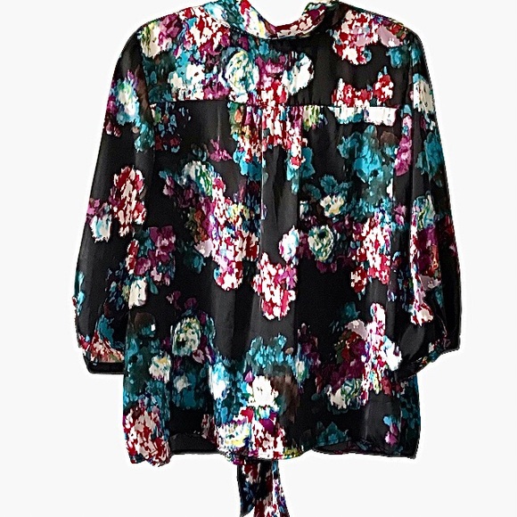 Floral Satiny Blouse with Neck-Tie - Picture 2 of 6